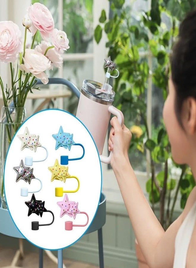 WLngtv Cute Star Reusable Straw Toppers Drinking Straw Covers,Silicone Glitter Straw Cover for Stanley Cup, Cute Glitter Star Straw Toppers for Tumblers Cup Accessories (Blue) - Image 5